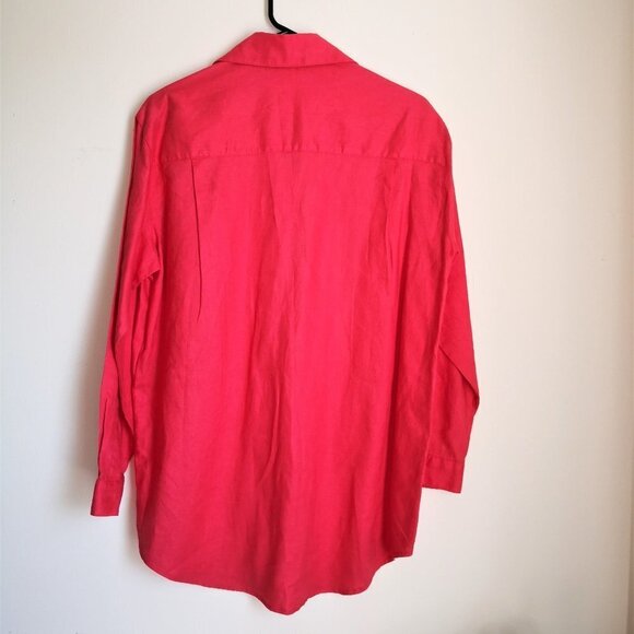 NWOT Sag Harbor Women's 100% linen Oversized Button Up Red Shirt Size Small - Picture 2 of 3